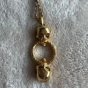 Rare Alexander McQueen Gold Double Skull Long Necklace (Lee Era)-Made in Italy